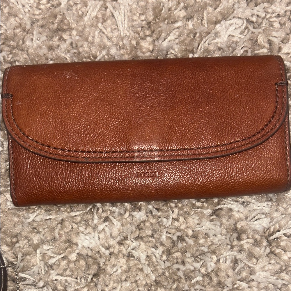 Fossil Brown leather Cleo clutch brandy